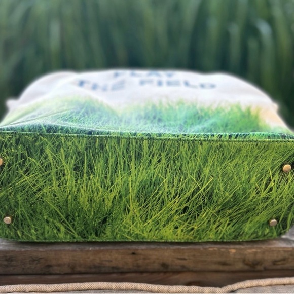 kate spade Play The Field Canvas Tote with Orange Handles and Grass Print - Picture 3 of 4